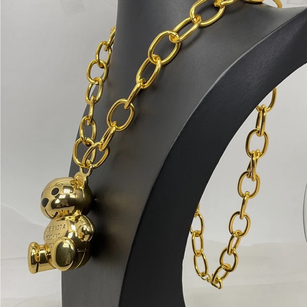 Gold Teddy this is not a toy Bear Necklace Moschino Sephora collab lipstick - Picture 2 of 7